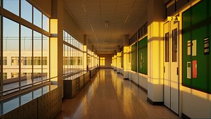 Japanese School Hallway 3d Scene