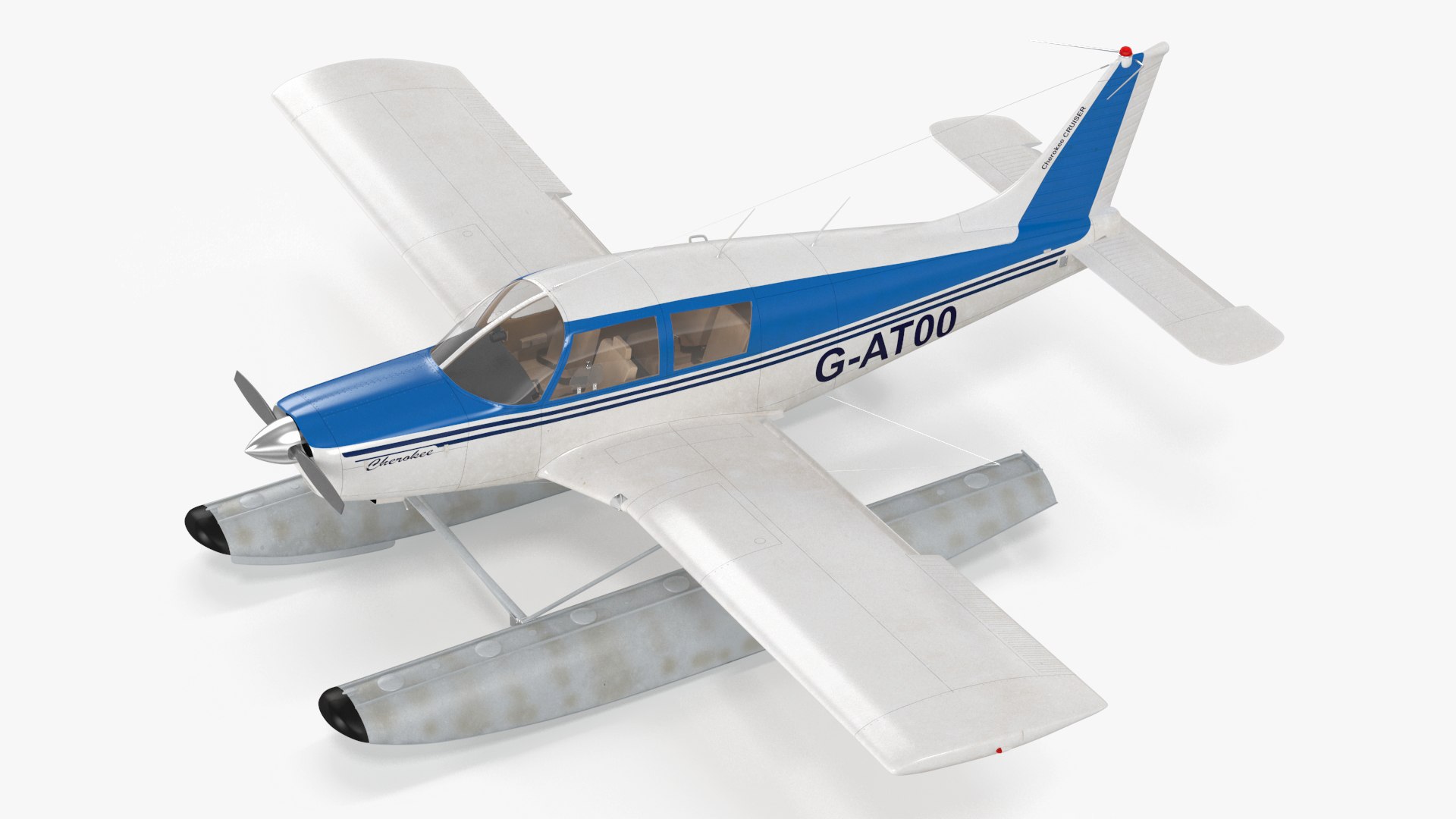 Personal Seaplane Aircraft Piper PA-28 Cherokee Rigged for Cinema 4D 3D model preview