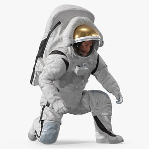 Astronaut in Modern Moon Spacesuit Crawling 3D