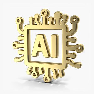 Artificial Intelligence Symbol Gold 3D