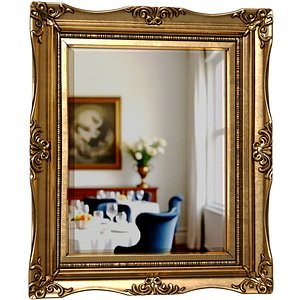 3D Classic Wall Mirror in an Elegant Carved Gold Frame 3D model