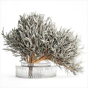 Realistic Flower Bouquet Decorated Olive Branches glass vase 3D model