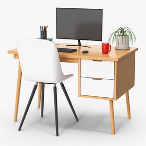 3D Wooden Desk Set model