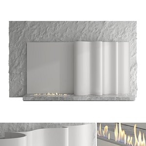 Decorative wall with fireplace set 58 3D