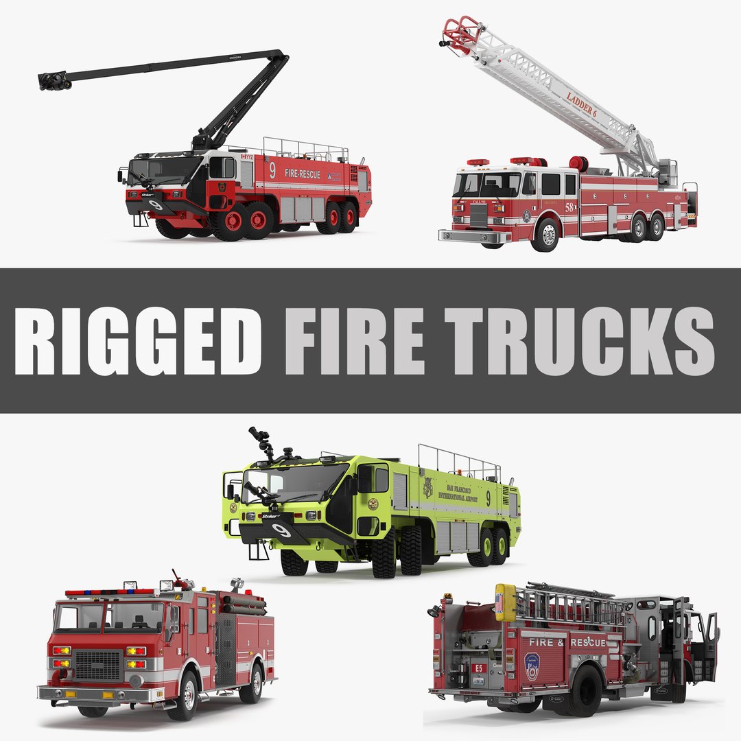 Rigged Fire Trucks 3D Models Collection 4 3D model preview