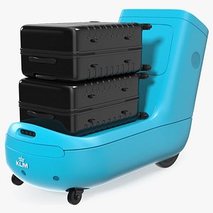 KLM Care E Robot with Black Luggage Bags 3D