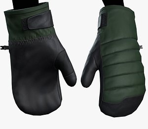 Green And Black Snowboard Gloves 3D model