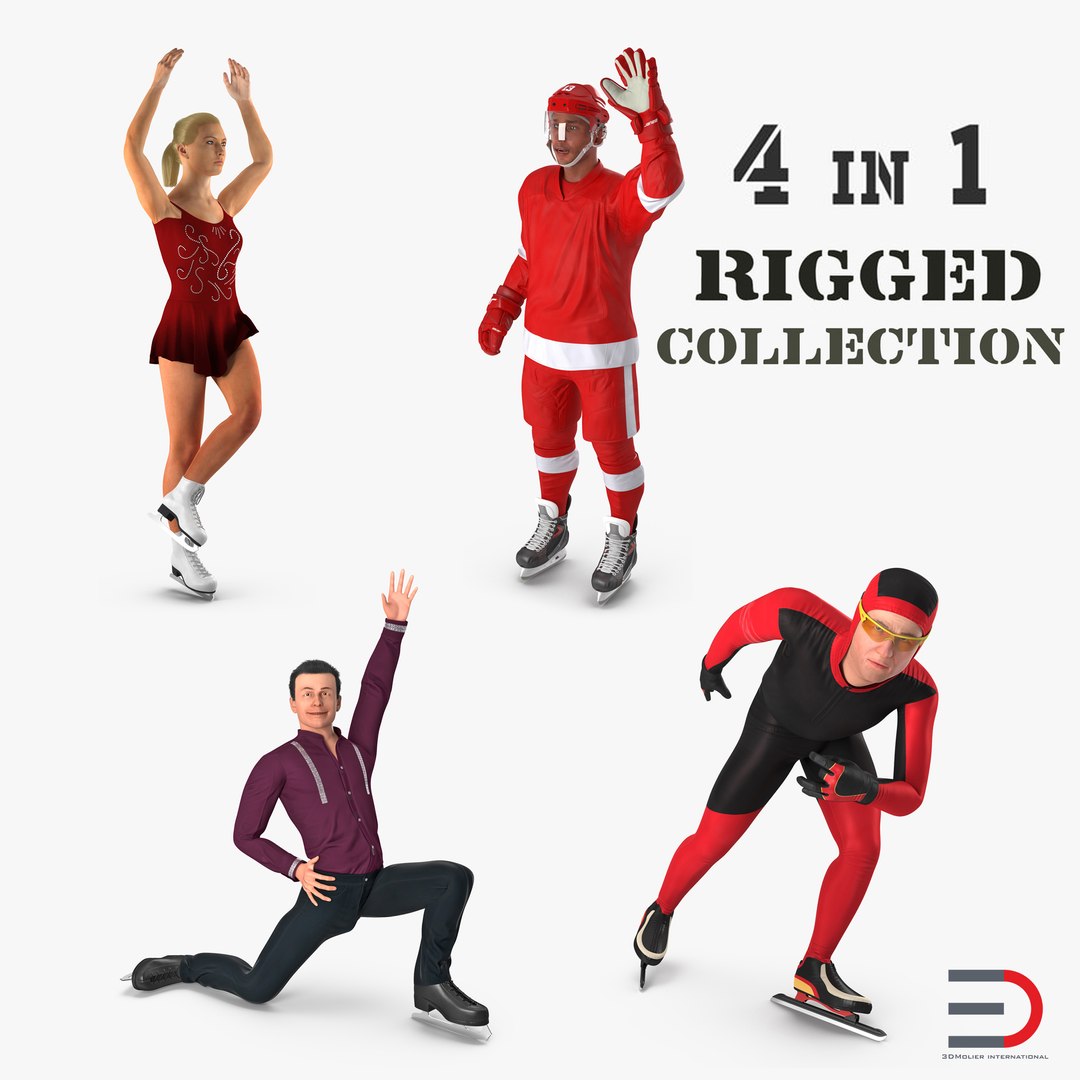 Winter Sport Rigged Characters 3D Models Collection 3D model preview