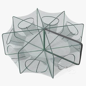 Fishing Net Cage Crab Catcher with 8 Entrances 3D
