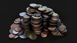 3D coins pile silver copper old types pt5 PBR photogrammetry