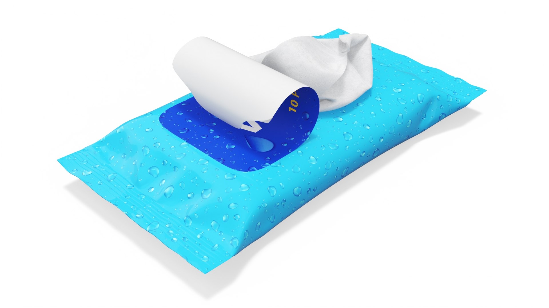 Blue Pack of Wet Wipes with Napkin Sticking Out 3D model preview