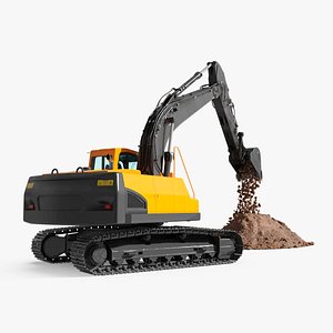 Excavator with Pile of Soil Rigged for Cinema 4D
