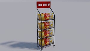 supermarket shelf with bags of potato chips 3D model