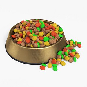 Pet Food Bowl Metal With Food Gold R