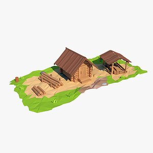 Cartoon wooden sawmill