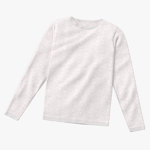 3D Long Sleeve Flat Male Crew Neck Pose 01 White Blank and Branded Heather