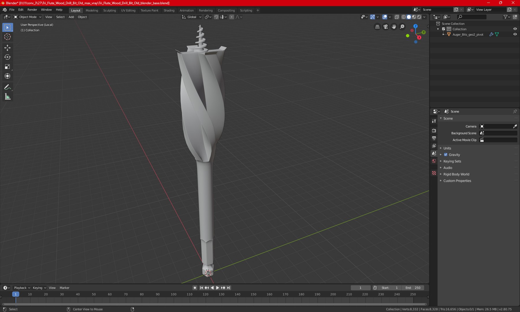 3D Tri Flute Wood Drill Bit Old - TurboSquid 2110982