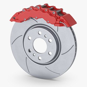 3D Slotted Brake Disc with Red Performance Caliper