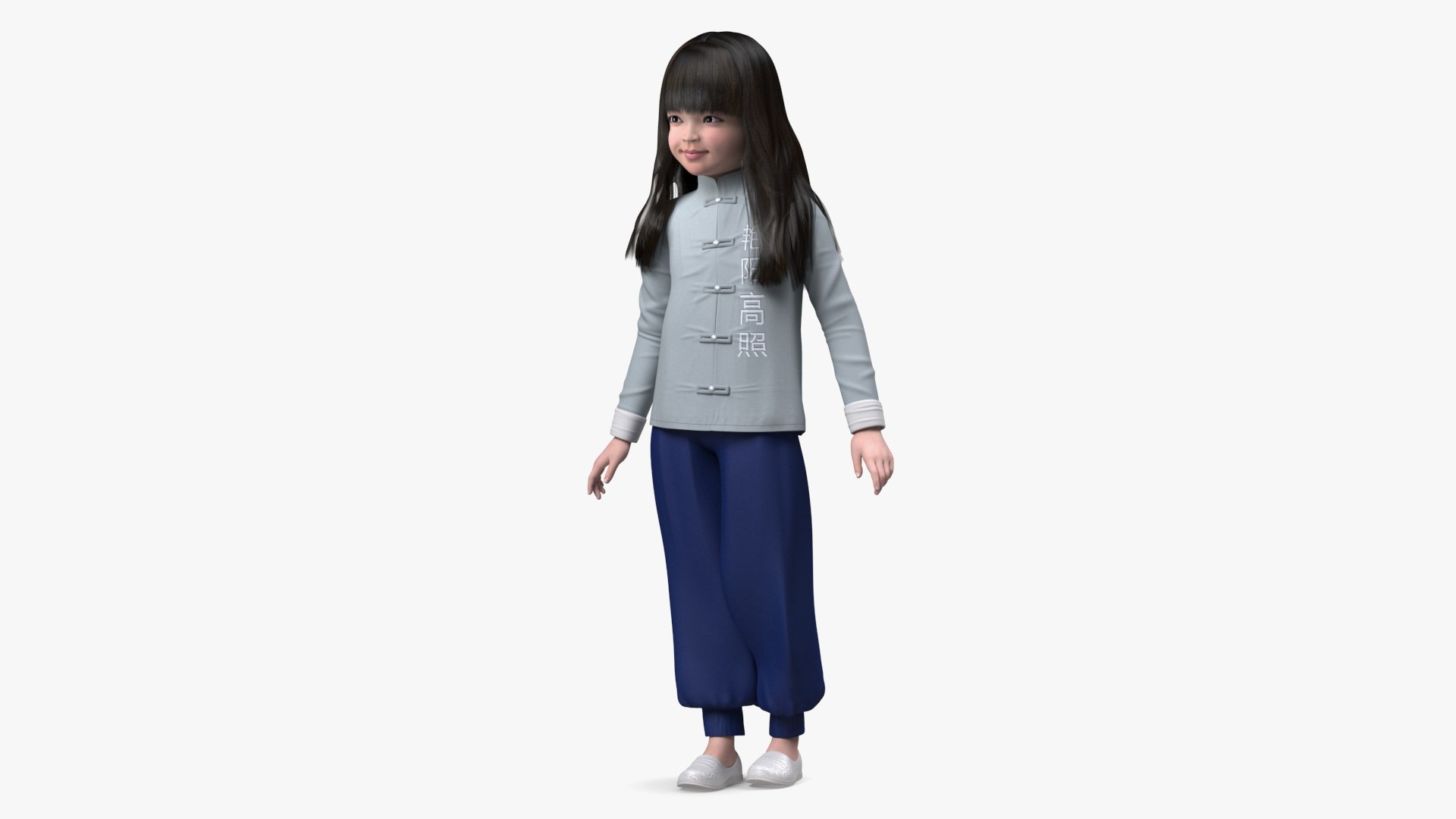 Asian Girl Child in National Costume Standing 3D model preview