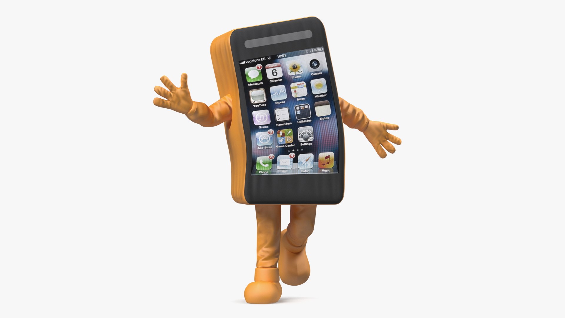 Advertising Costume Mobile Phone Orange Rigged 3D model preview
