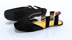 3D black ladies shoes flat model