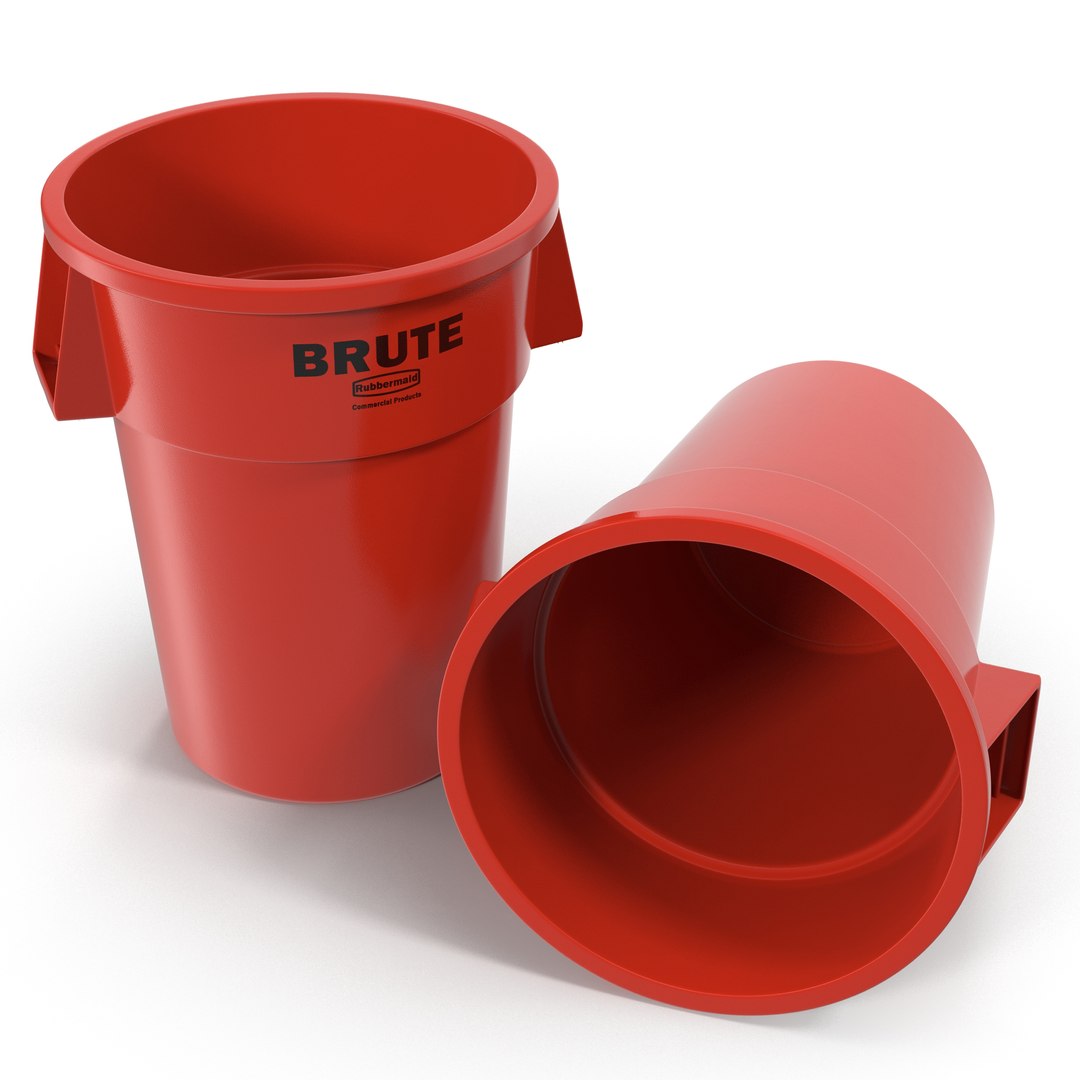 Plastic Garbage Can Red 3D Model 3D model preview