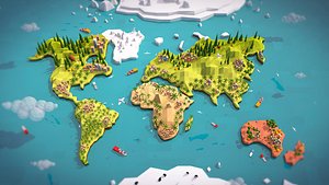 Cartoon Low Poly Earth World Map