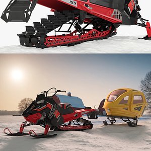 Snowcruiser Expedition Passenger Sled with Snowmobile on Snow 3D model