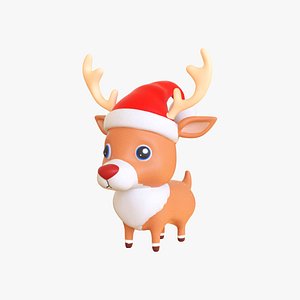 Cute Reindeer Wearing Santa Hat