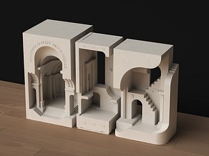 3D Abstract Architectural Sculpture Bookend 3D Model model