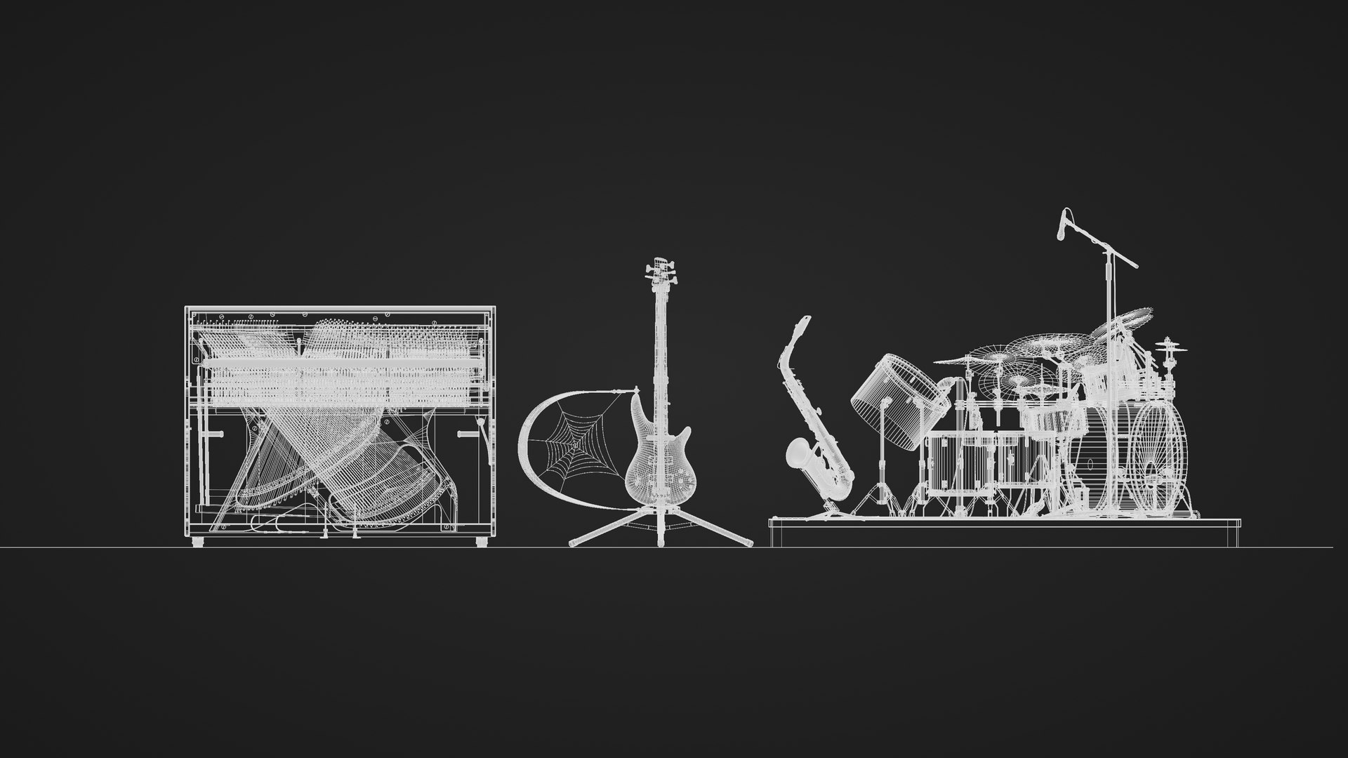 3D Realistic Music Instruments 3D Pack Piano Drums Guitar Saxophone ...