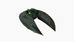 3D Alien Spaceship UFO I05 Dark Green - Sci Fi Spacecraft Design