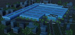 3D Sci-Fi Industrial Park Smart Factory Scene for Digital Twin model
