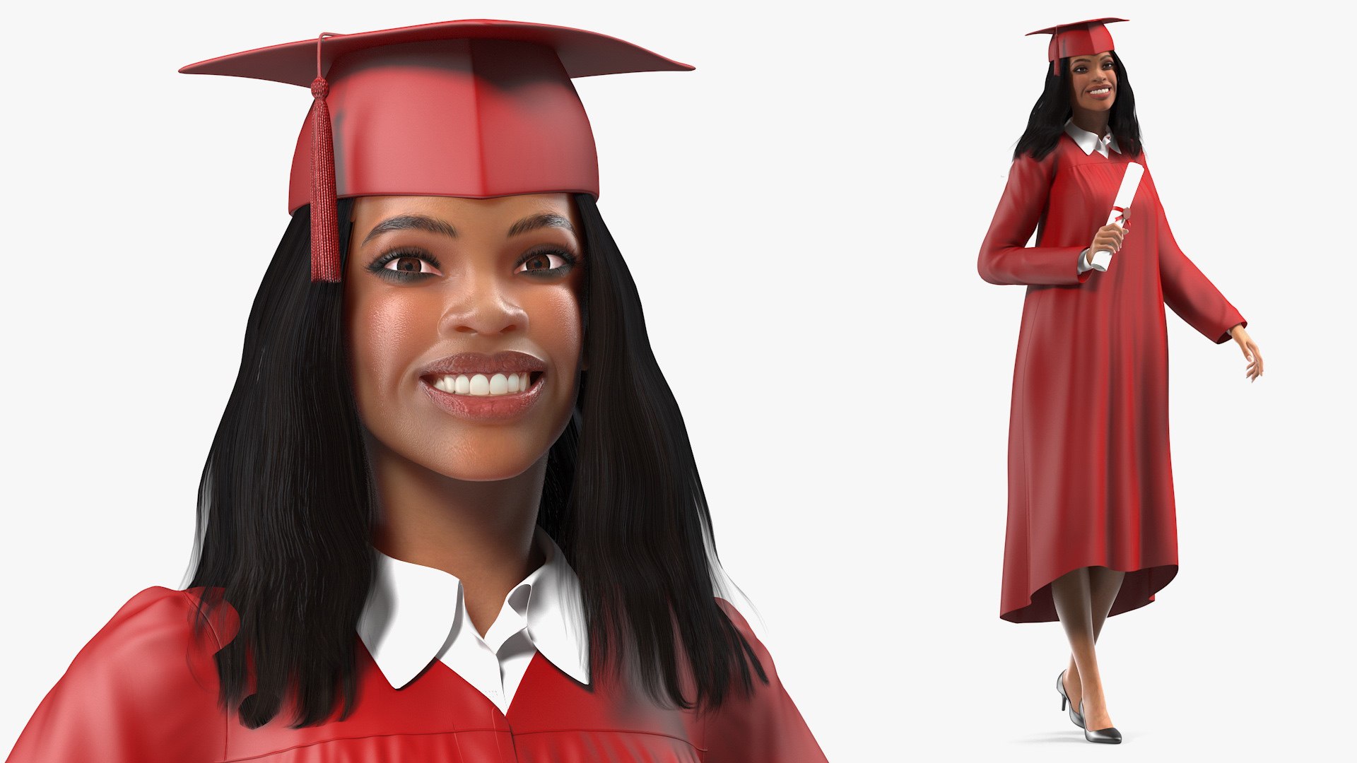 Light Skin Graduation Gown Woman Rigged for Modo 3D model preview