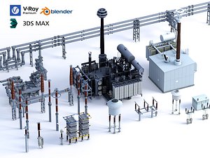 High Voltage Transformer Power Equipment Kit 3D Model 3D model