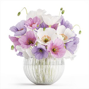 3D Bouquet of wildflowers in a glass vase with poppy 420