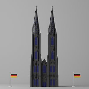 Cartoon Cologne Cathedral Front Facade