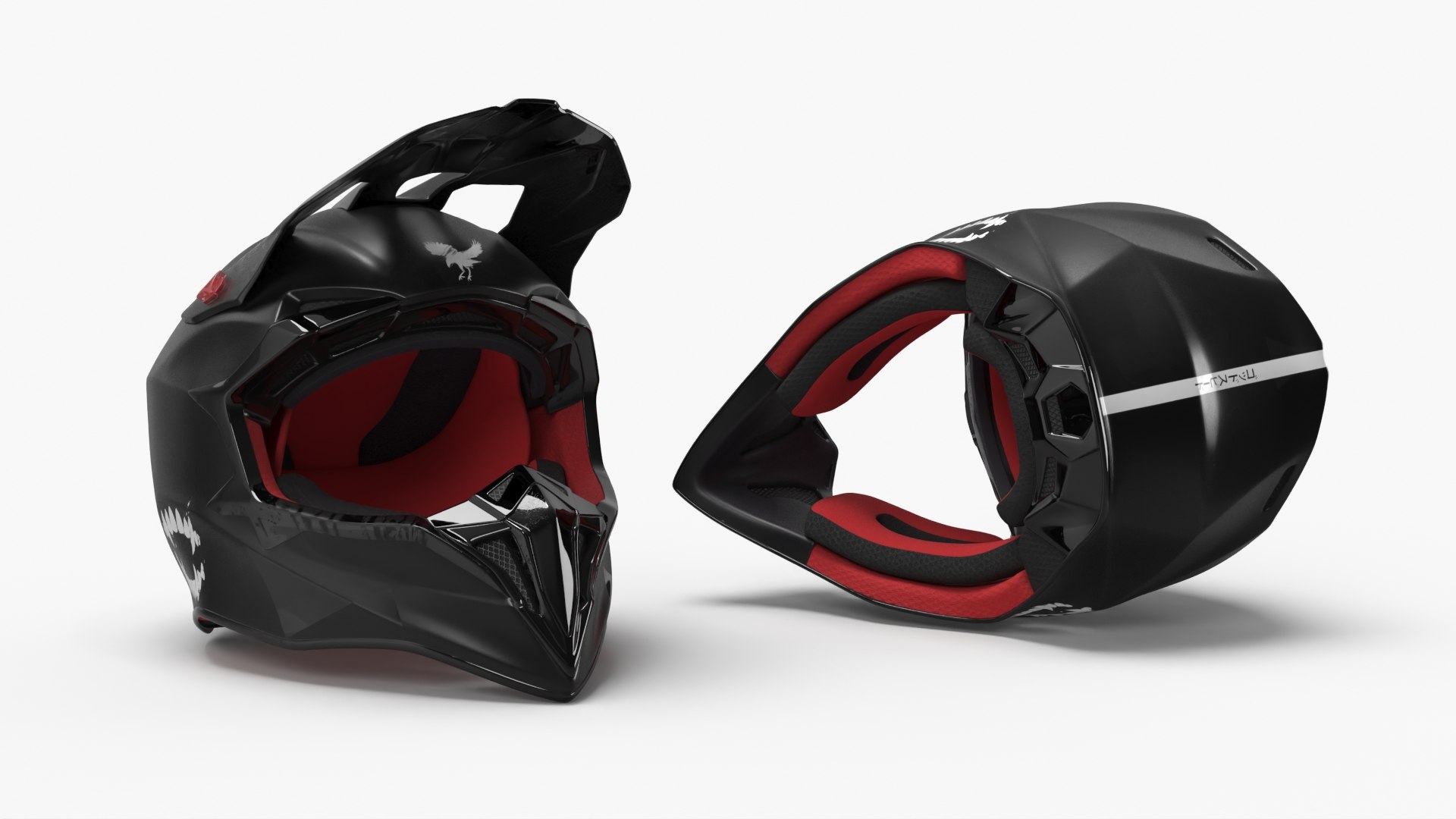 Full-Face Dirt Bike Helmet with Visor Black 3D model preview