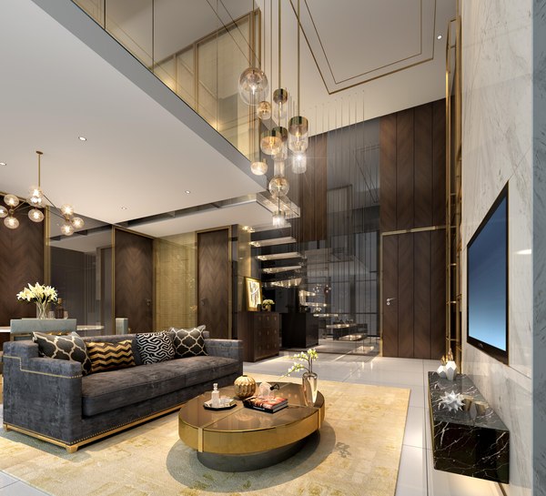 3D 61- Light luxury duplex living room