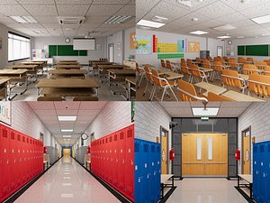 3D School hallway and classrooms 3D Model Pack