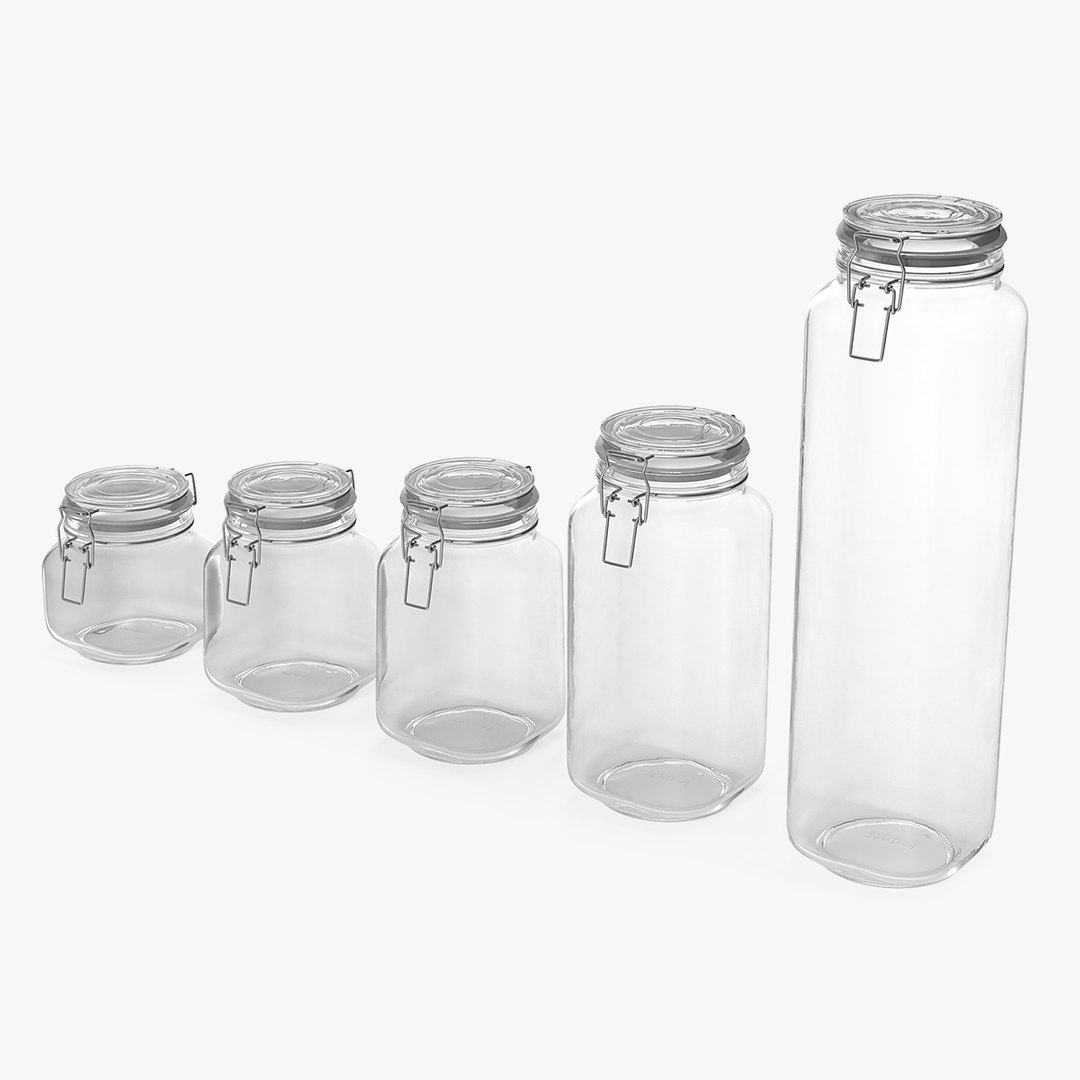 Clip Top Glass Storage Preserving Jars Set 3D model preview