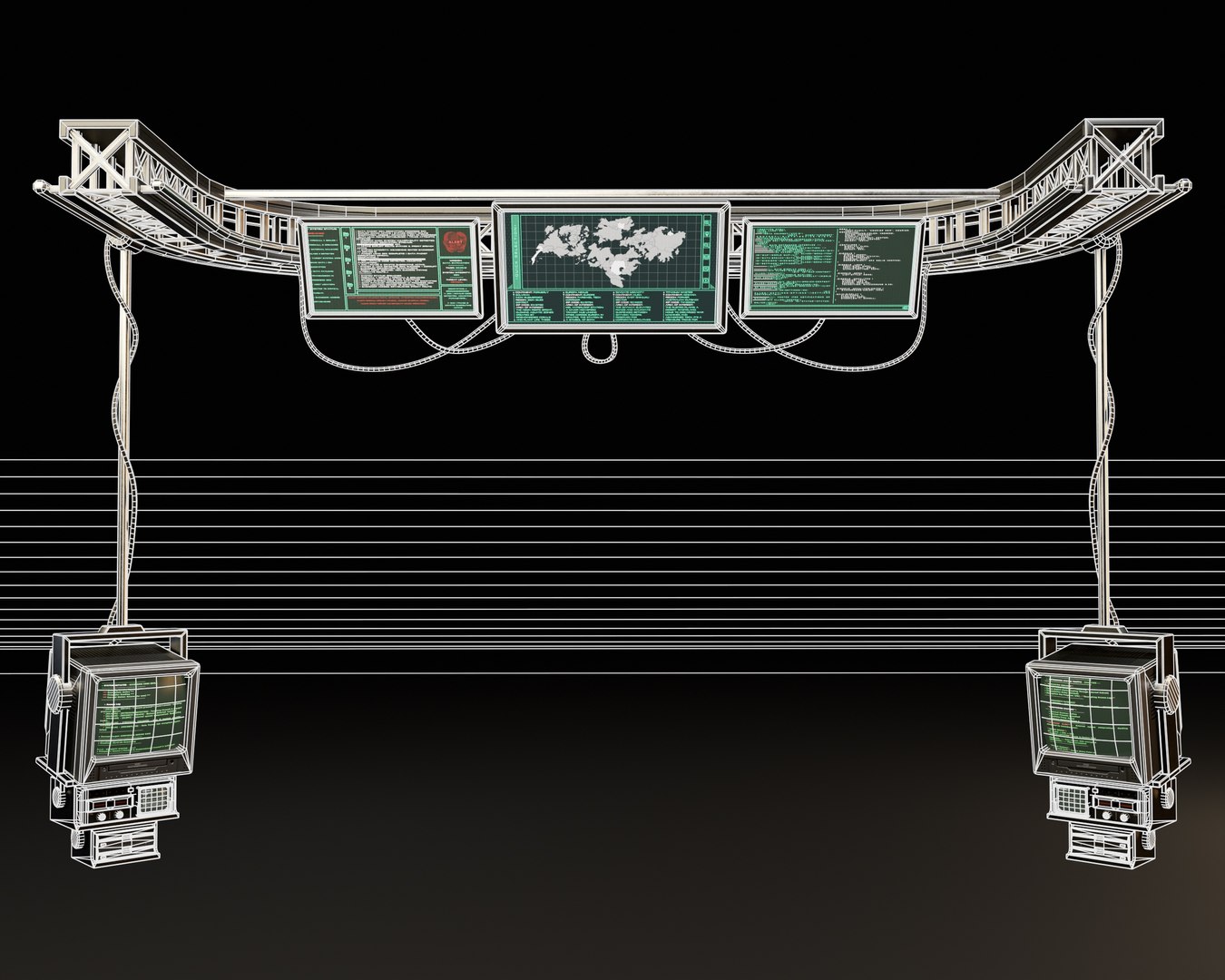 3D Model Sci-Fi Retro Monitors Ceiling Mount - TurboSquid 2403769
