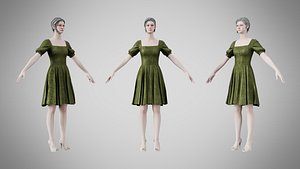 3D model Dress 26 Olive Green Velvet With Design