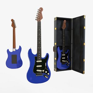 3D Blue Electric Guitar Fender Stratocaster with Case