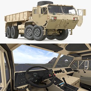3D HEMTT M985A4 Heavy Cargo Transport Truck Desert Rigged for Cinema 4D model