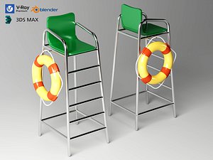 Lifeguard Chair 3D Model with Lifebuoy 3D model
