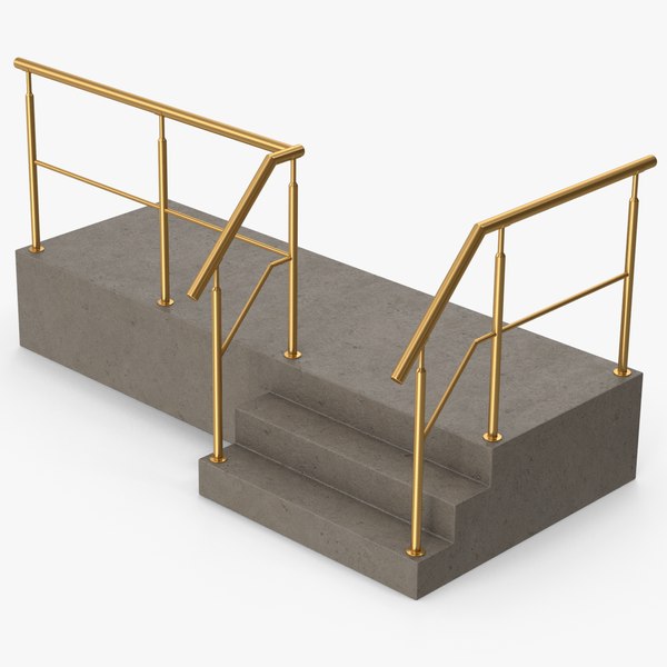 Gold Railings And Concrete Stairs 3D model