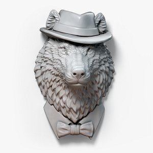 3D wolf gentleman animal head model