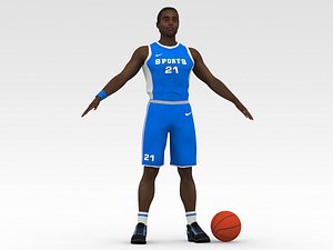3D Basketball Player Blue Player 02