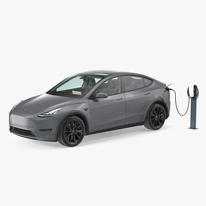 3D model Tesla Model Y Charging with EV Charger Station